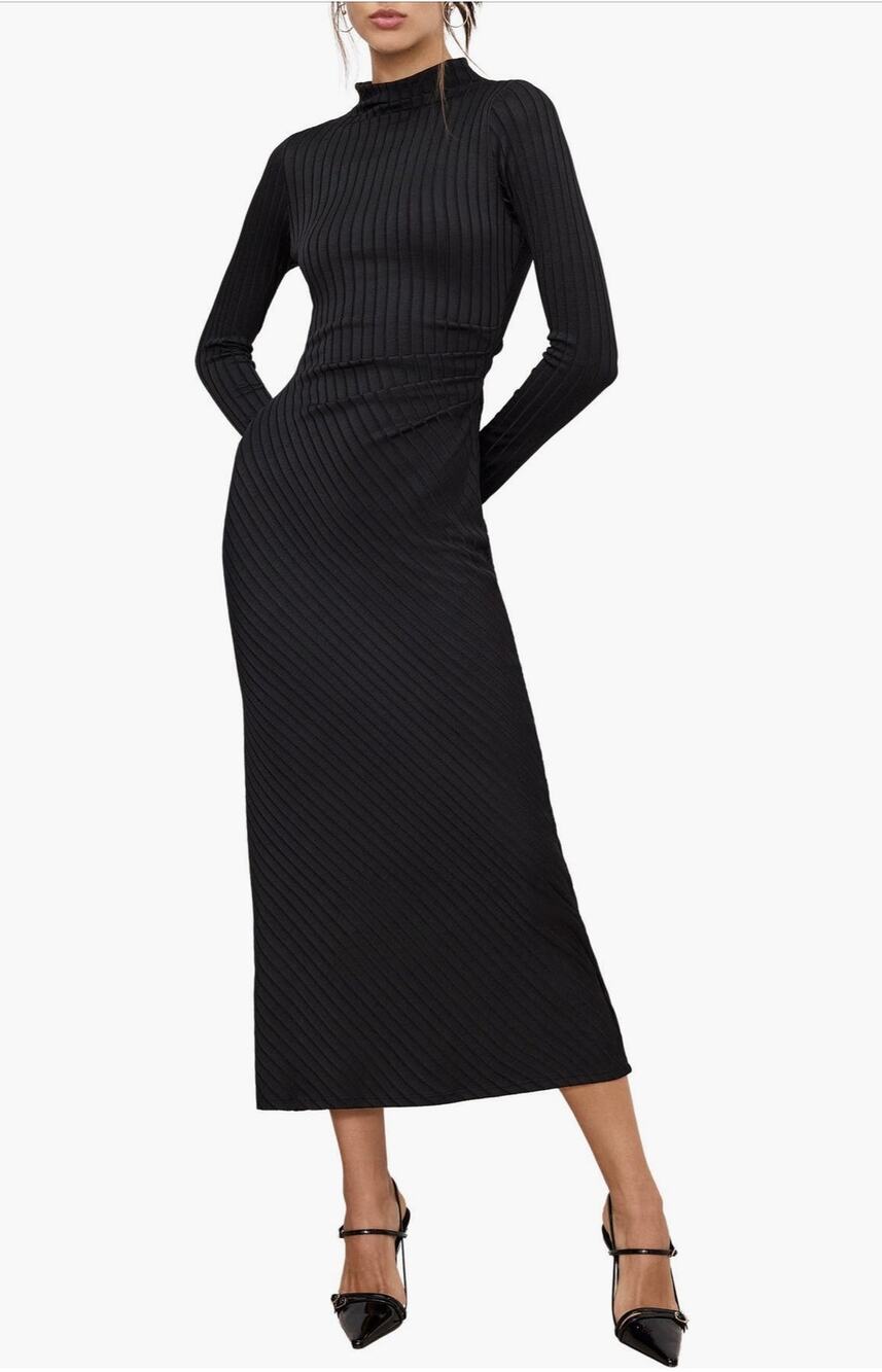 GOOD AMERICAN Rib-Knit Midi Dress Black Size Medium